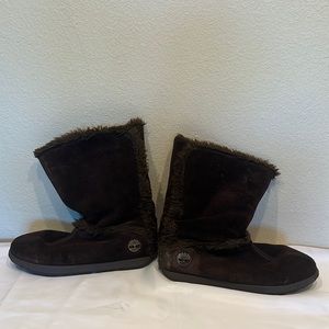 Timberland size 11 brown suede fur insulated high calf boots